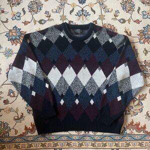 Vintage Expressions Men's Argyle Crewneck Sweater - Black, Gray, White, Blue